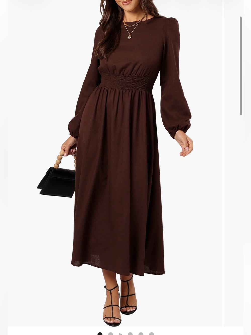 Petal & Pup Brown Smocked-Waist Long Sleeve Maxi Dress